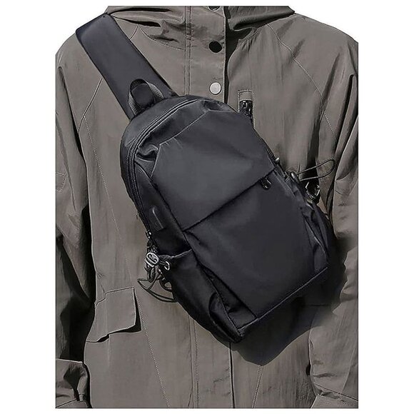 Small Black Sling Crossbody Backpack Shoulder Bag for Men Women, Black